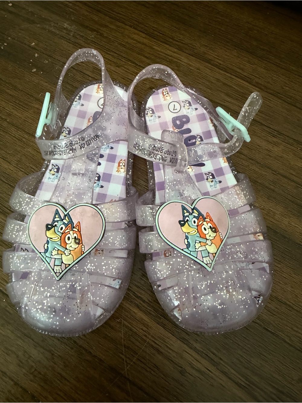 Bluey Kids' Sparkle Purple Jelly Sandals with Character Heart Accent